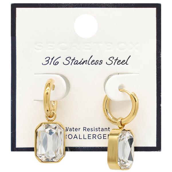 SECRET BOX CRYSTAL STAINLESS STEEL HUGGIE EARRING