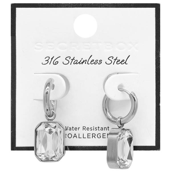SECRET BOX CRYSTAL STAINLESS STEEL HUGGIE EARRING
