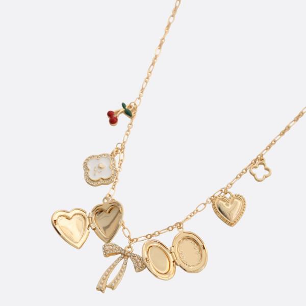 BOW MULTI CHARM LOCKET STATION NECKLACE