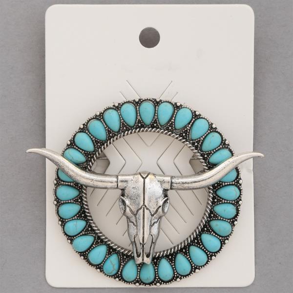 WESTERN STYLE CATTLE HEAD ROUND BROOCH