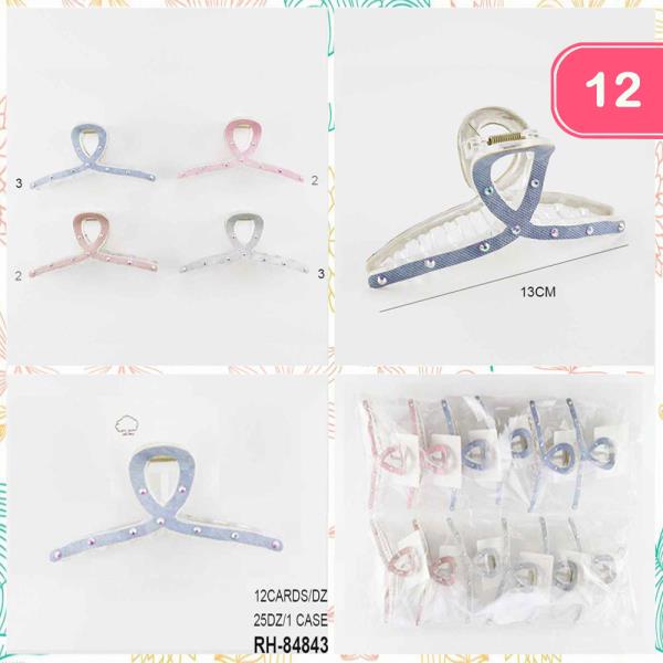 RHINESTONE RIBBON HAIR CLAW JAW CLIP (12 UNITS)