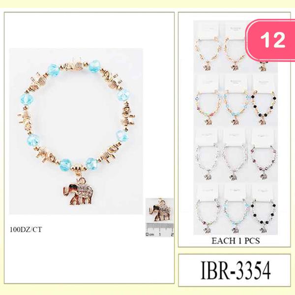 ELEPHANT CHARM BEADED BRACELET (12 UNITS)