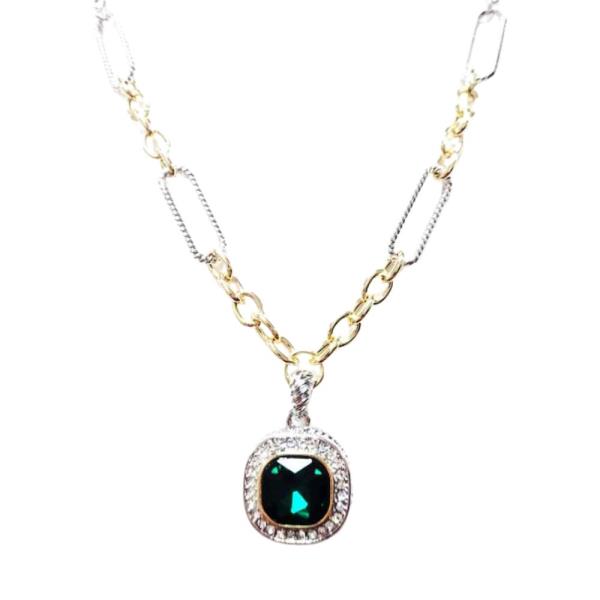 TWO TONE CUSHION STONE PENDANT NECKLACE