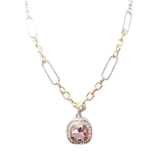 TWO TONE CUSHION STONE PENDANT NECKLACE