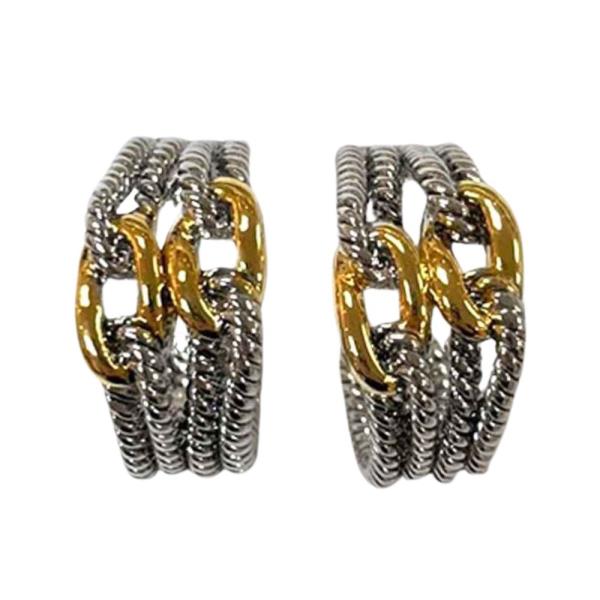 TWO TONE ROPE LINK OPEN HOOP EARRING