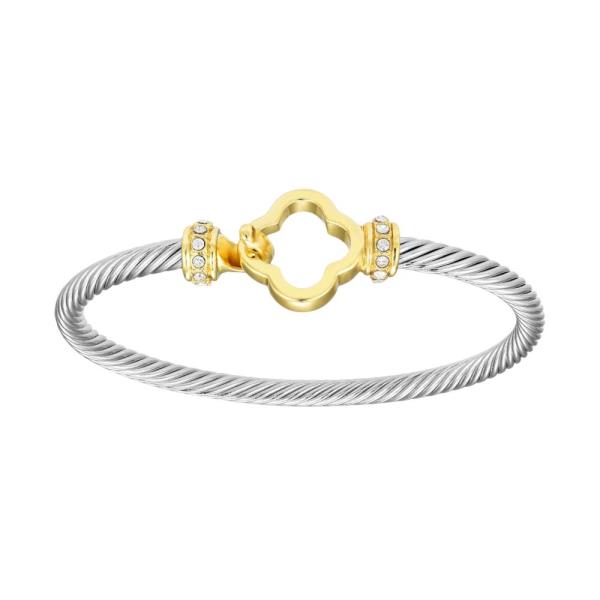 TWO TONE CLOVER LOCK METAL BRACELET