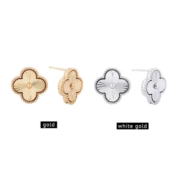 14K GOLD/WHITE GOLD DIPPED TEXTURED CLOVER STUD EARRINGS