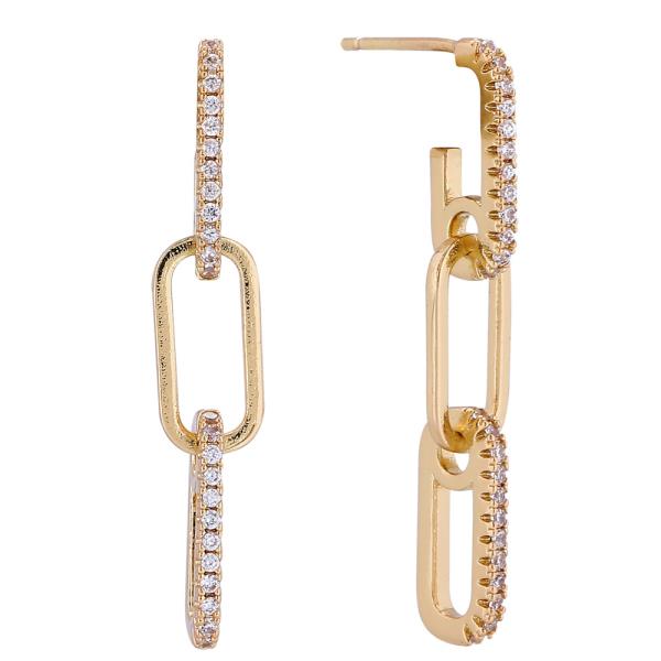 14K GOLD/WHITE GOLD DIPPED ELEGANT LINK DROP EARRINGS