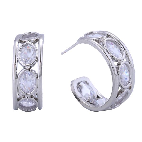 14K GOLD/WHITE GOLD DIPPED OVAL CUT CZ HUGGIE EARRINGS