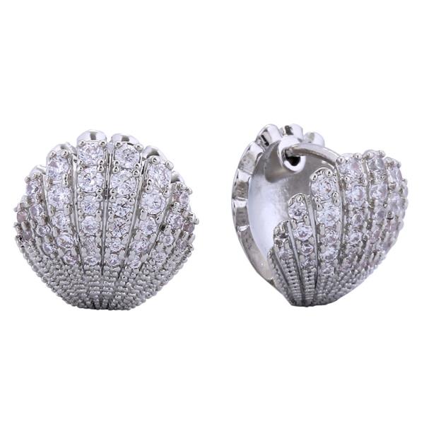 14K GOLD/WHITE GOLD DIPPED SEASHELL CLAMP EARRINGS