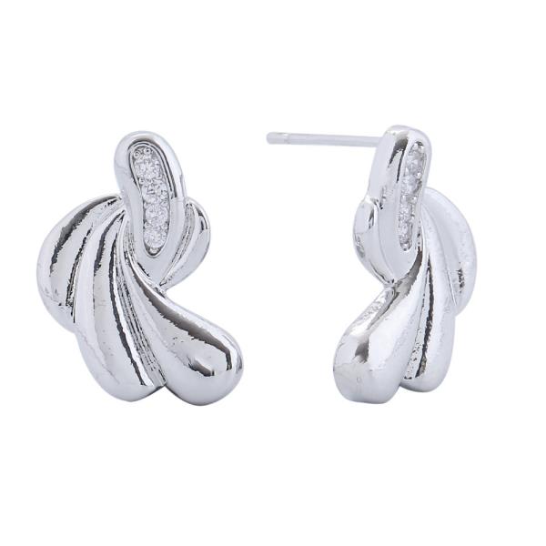 14K GOLD/WHITE GOLD DIPPED CRYSTAL SWIRL STUD EARRINGS