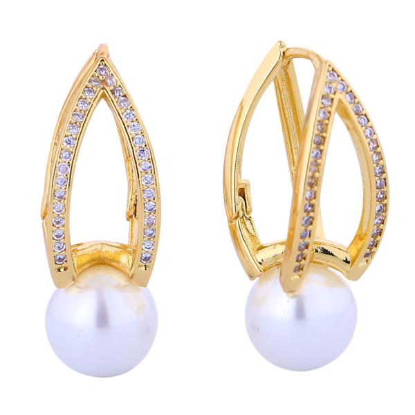 14K GOLD/WHITE GOLD DIPPED CROWN JEWEL PEARL CZ EARRINGS