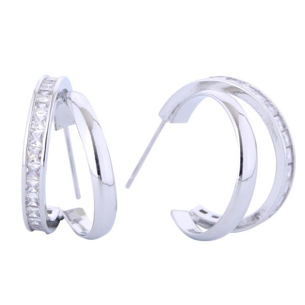 14K GOLD/WHITE GOLD DIPPED TWILIGHT HUGGIE CZ EARRINGS