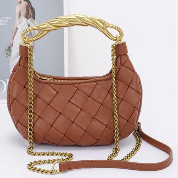 FAUX LEATHER BRAIDED METAL HANDLE BAG