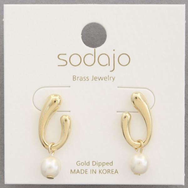 SODAJO PEARL BEAD OPEN OVAL GOLD DIPPED EARRING