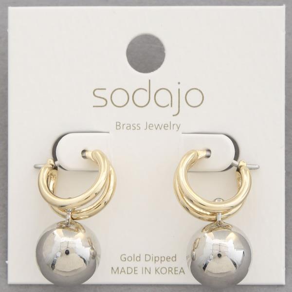 SODAJO TWO TONE BALL BEAD GOLD DIPPED EARRING