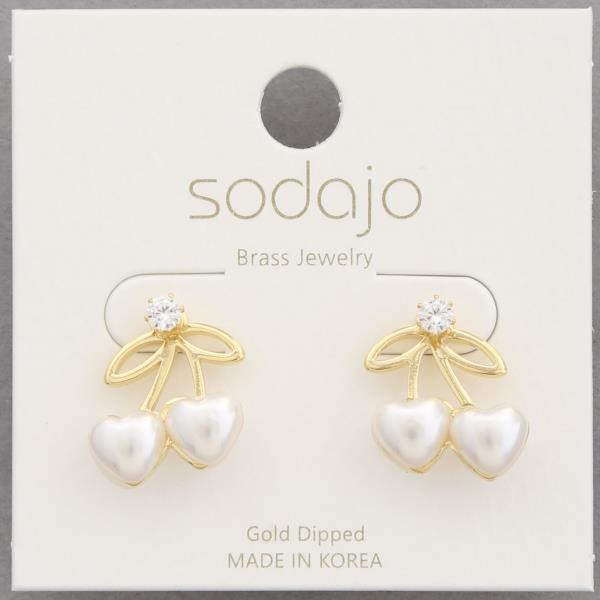 SODAJO HEART SHAPE PEARL BEAD GOLD DIPPED EARRING