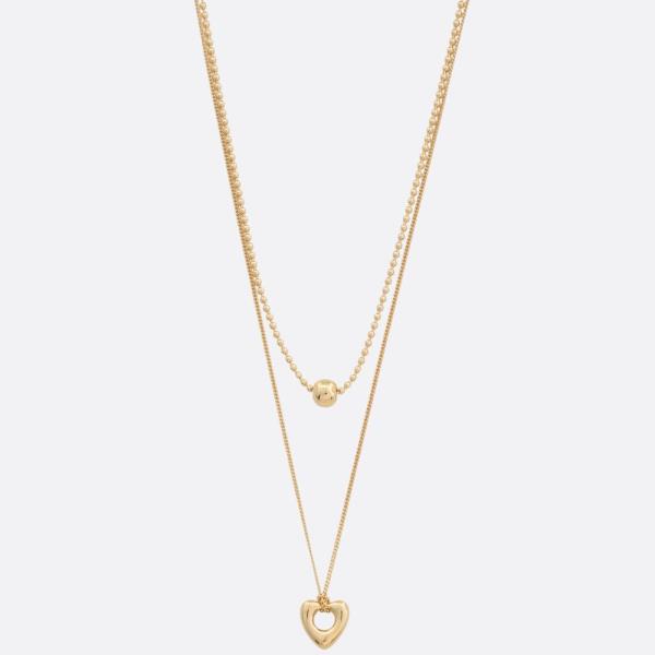 SODAJO HEART CHARM BALL BEAD LAYERED GOLD DIPPED NECKLACE