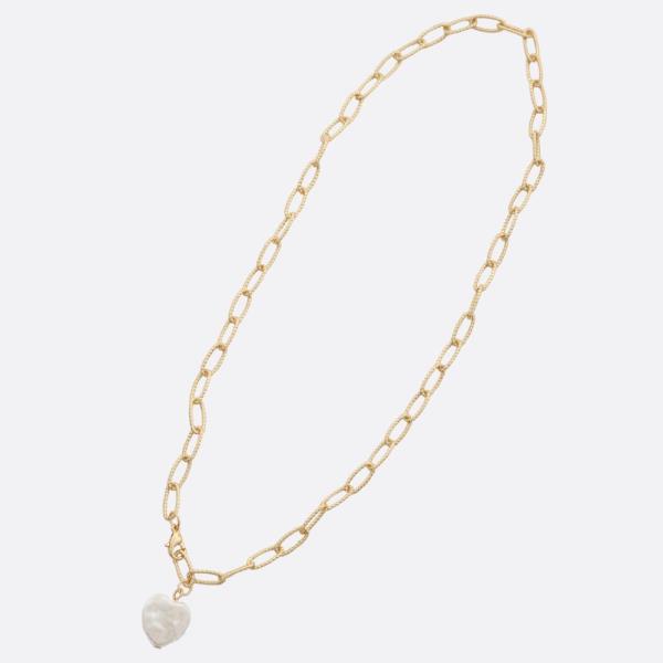 SODAJO PEARL HEART OVAL LINK GOLD DIPPED NECKLACE