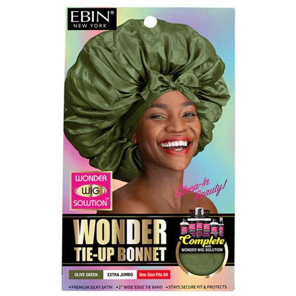 EBIN WONDER WIG TIE UP BONNET OLIVE GREEN EXTRA JUMBO