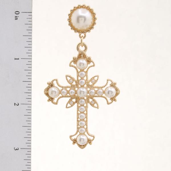 PEARL BEAD CROSS DANGLE EARRING