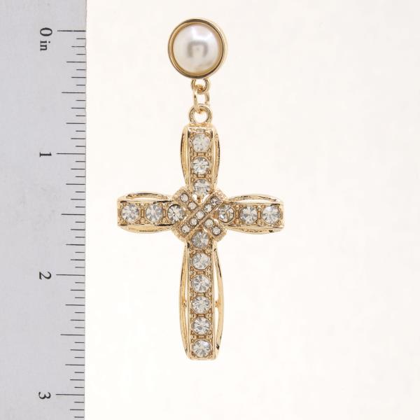 PEARL BEAD CROSS DANGLE EARRING