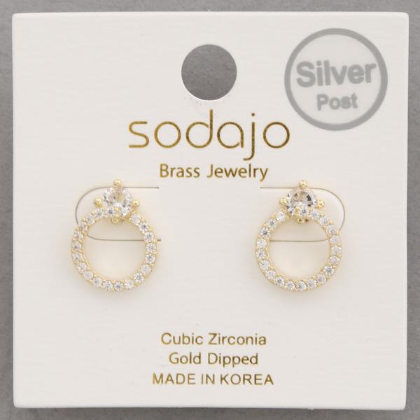 SODAJO CZ ROUND SHAPE GOLD DIPPED EARRING