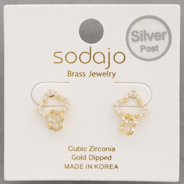 SODAJO CZ CLOVER CHARM GOLD DIPPED EARRING