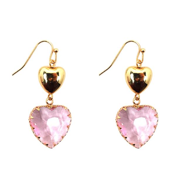 DOUBLE HEART GLASS BEAD DANGLE EARRING