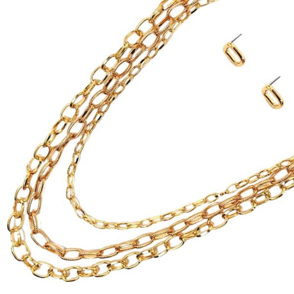 OVAL LINK METAL LAYERED NECKLACE