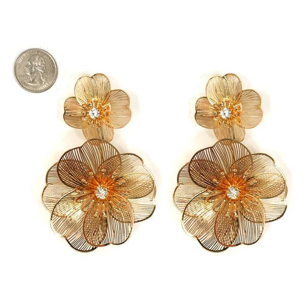 DOUBLE FLOWER STONE CENTER DANGLE EARRING