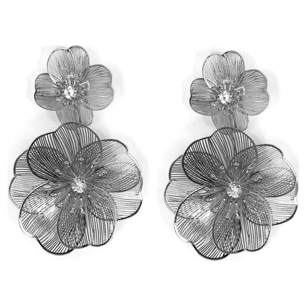 DOUBLE FLOWER STONE CENTER DANGLE EARRING