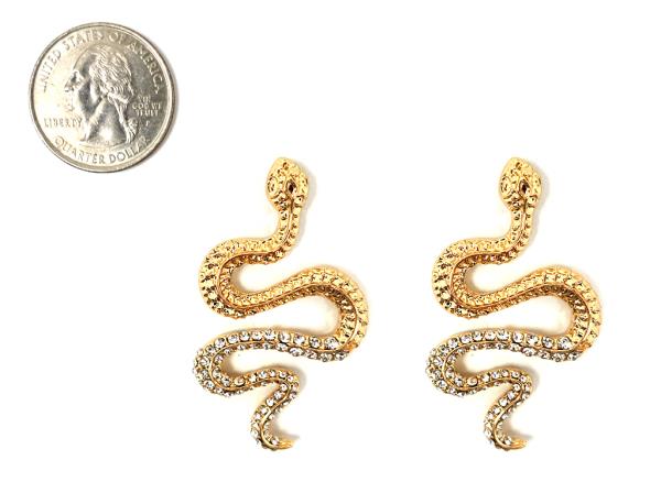 SNAKE METAL RHINESTONE DANGLE EARRING