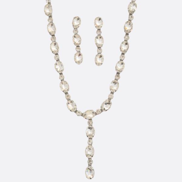 OVAL RHINESTONE Y SHAPE NECKLACE