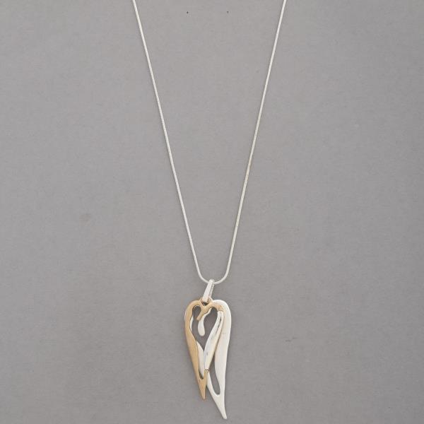 TWO TONE ABSTRACT HEART PENDANT NECKLACE