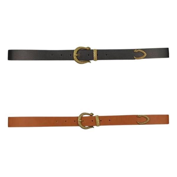 FAUX LEATHER TEXTURED METAL SNAKE BUCKLE BELT 2 PC SET