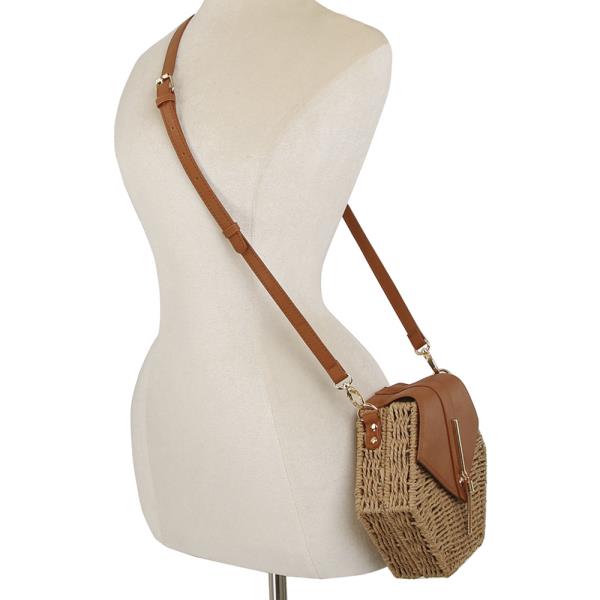 (ONLINE ONLY) Geometric shaped straw crossbody bag