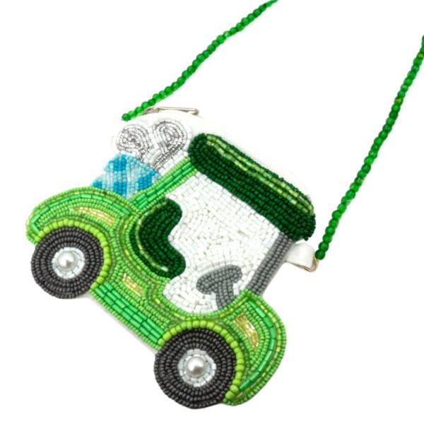 SEED BEAD GOLF CART ROUND CROSSBODY BAG