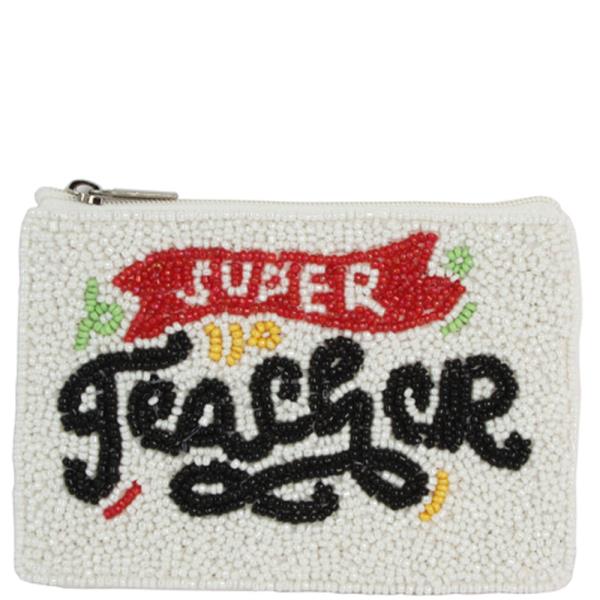 SEED BEADED SUPER TEACHER ZIP COIN PURSE BAG