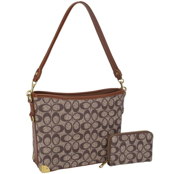 2IN1 OVAL PRINT SHOULDER BAG W WALLET SET