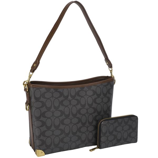 2IN1 OVAL PRINT SHOULDER BAG W WALLET SET
