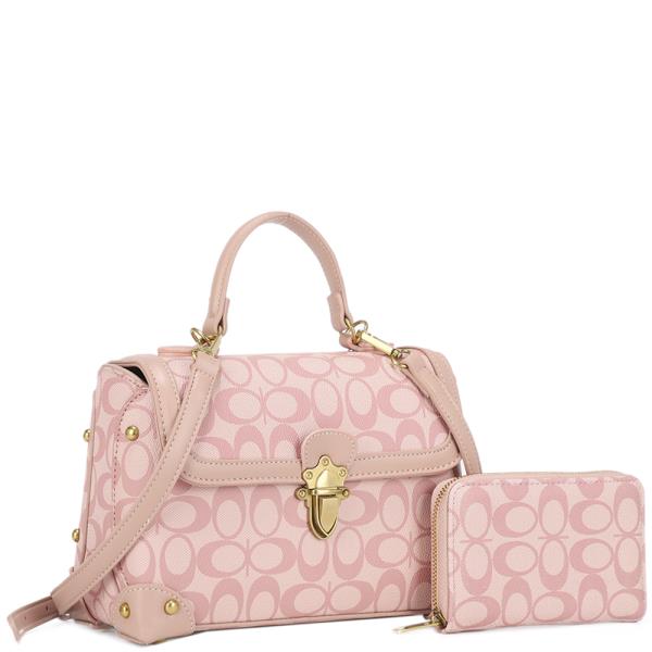 2IN1 OVAL PRINT HANDLE SATCHEL W WALLET SET
