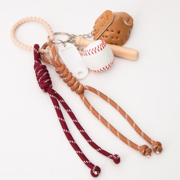 BASEBALL GLOVE AND BALL ROPE BAG CHARM KEYCHAIN