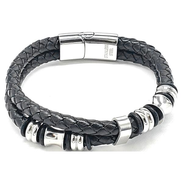 STAINLESS STEEL BRAIDED LEATHER BEADED BRACELET