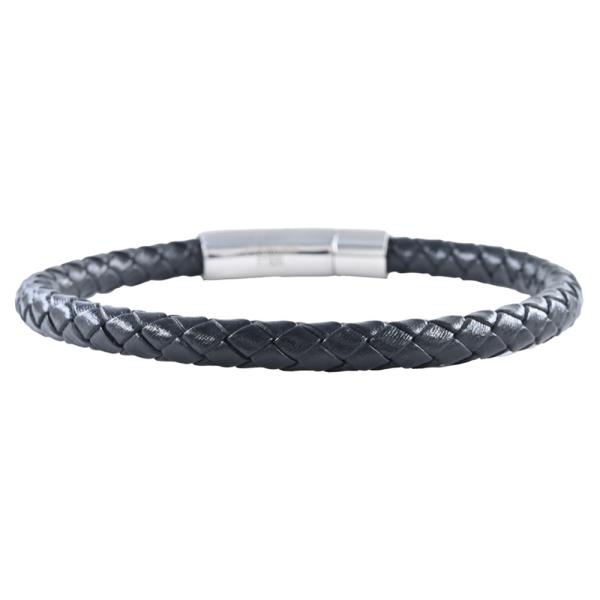 UNISEX STAINLESS STEEL BLACK LEATHER BRAIDED BRACELET