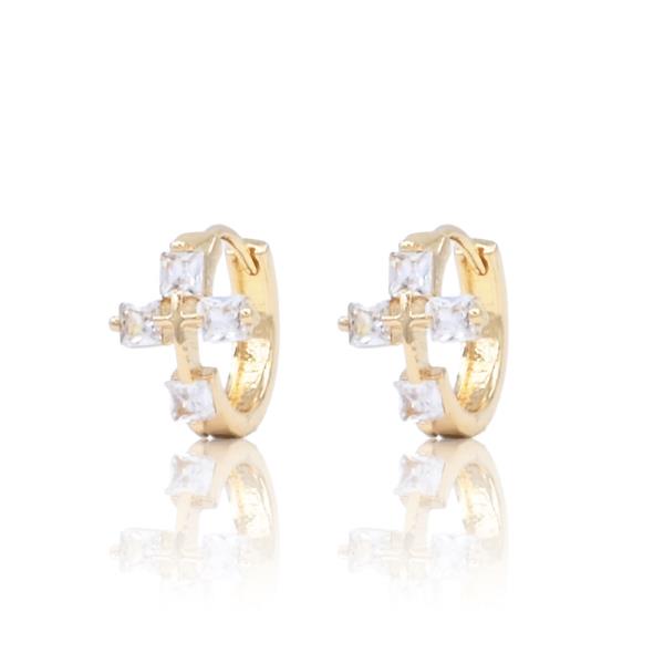 CZ CROSS HUGGIE EARRING