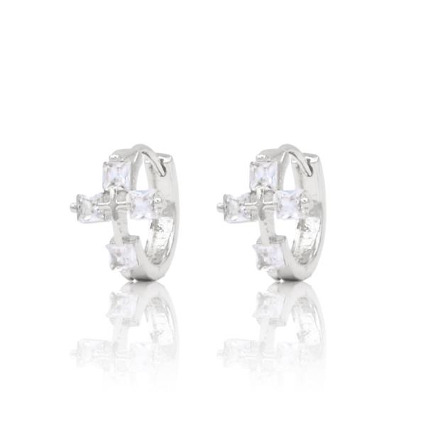 CZ CROSS HUGGIE EARRING