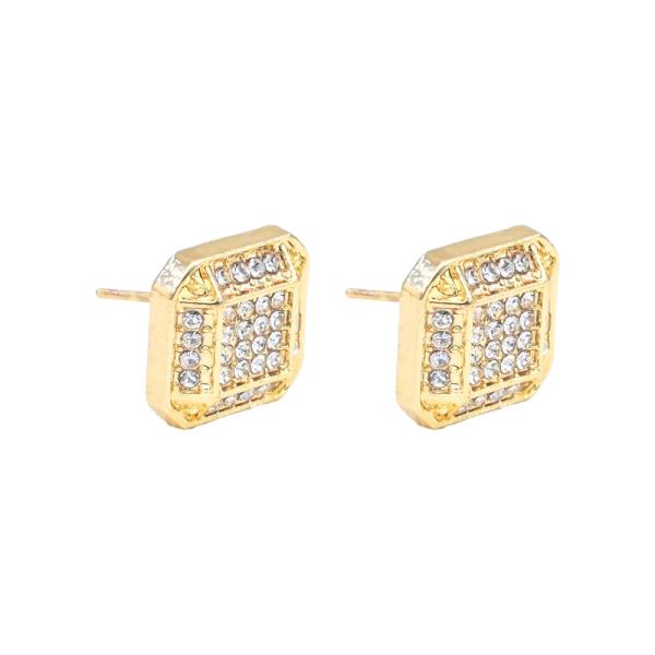 BRASS 2 LAYER SQUARE PAVE RHINESTONE EARRING