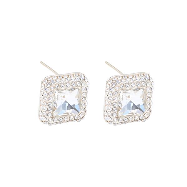 BRASS SQUARE PAVE RHINESTONE EARRING