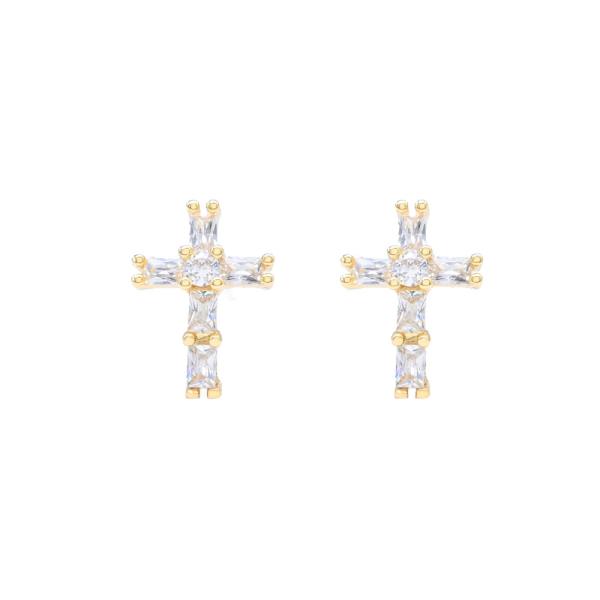 CROSS CZ BRASS POST EARRING